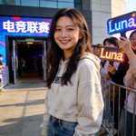 女性电竞选手‘Luna’在赛场外微笑的生活照