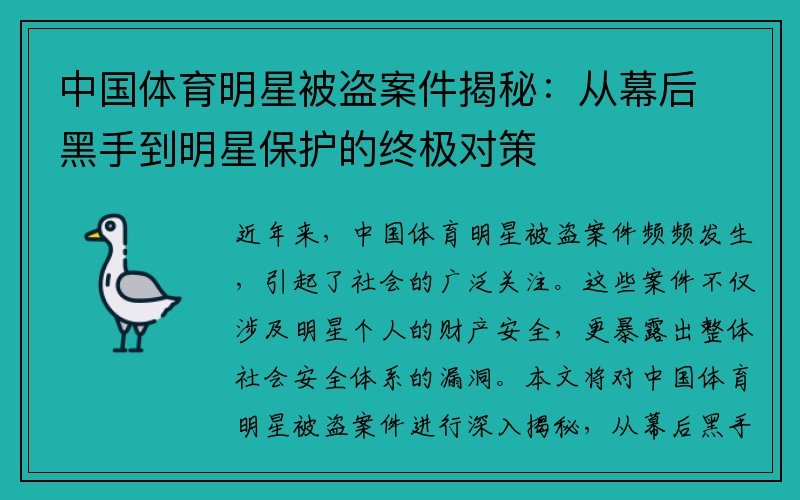 中国体育明星被盗案件揭秘：从幕后黑手到明星保护的终极对策